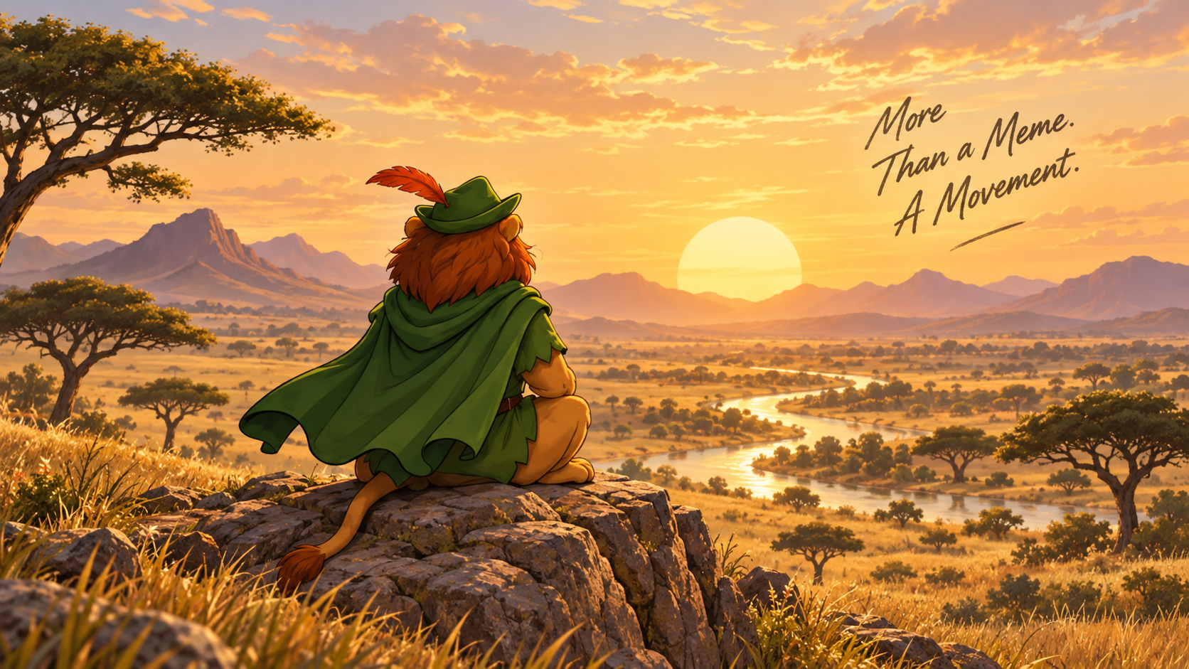 Robin looking across a golden savanna